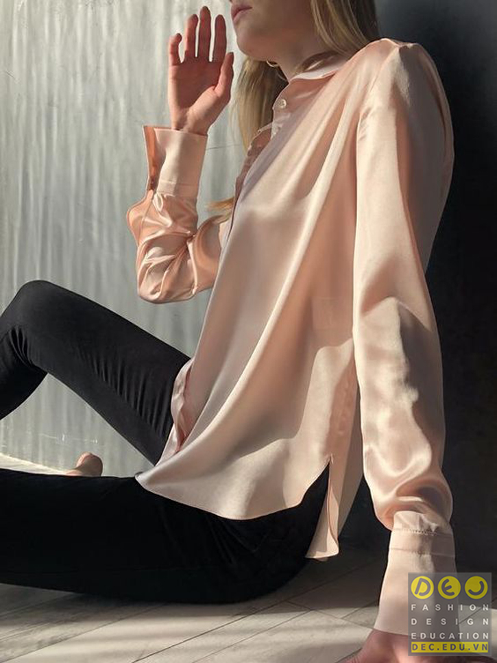 Áo sơ mi kiểu vải satin mặt sau tuyệt đẹp