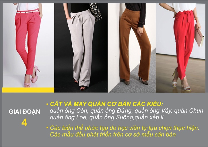 Học cắt may giai đoạn bốn là học cắt may tất cả các kiểu quần