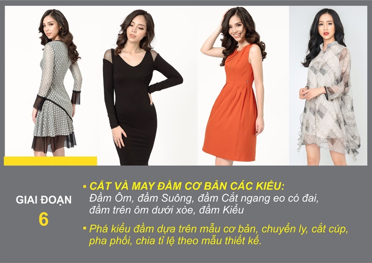 Giai đoạn 6 của khoá học cắt may là học tất cả các kiểu váy