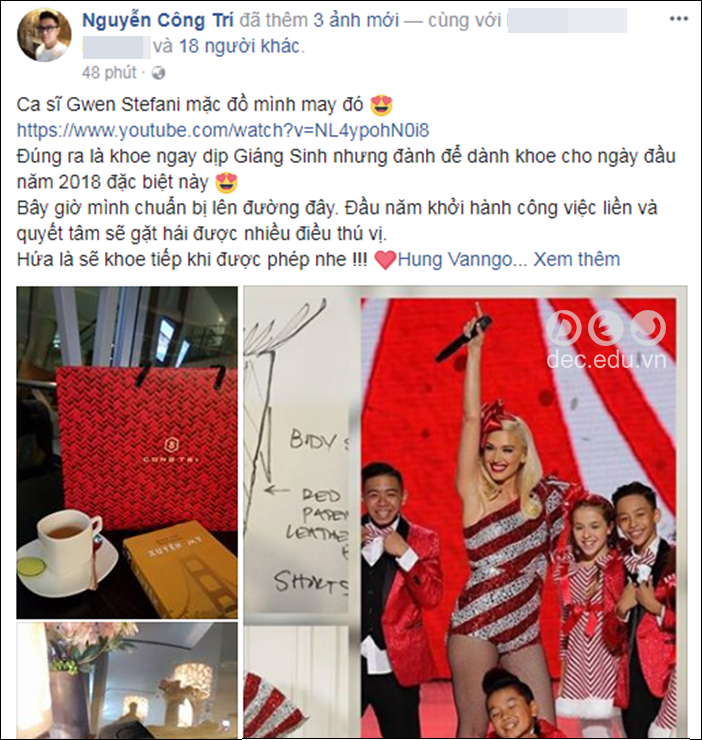  Ca sĩ nổi tiếng Gwen Stefani hợp tác với NTK Công Trí thiết kế trang phục cho buổi diễn đón Giáng sinh. 