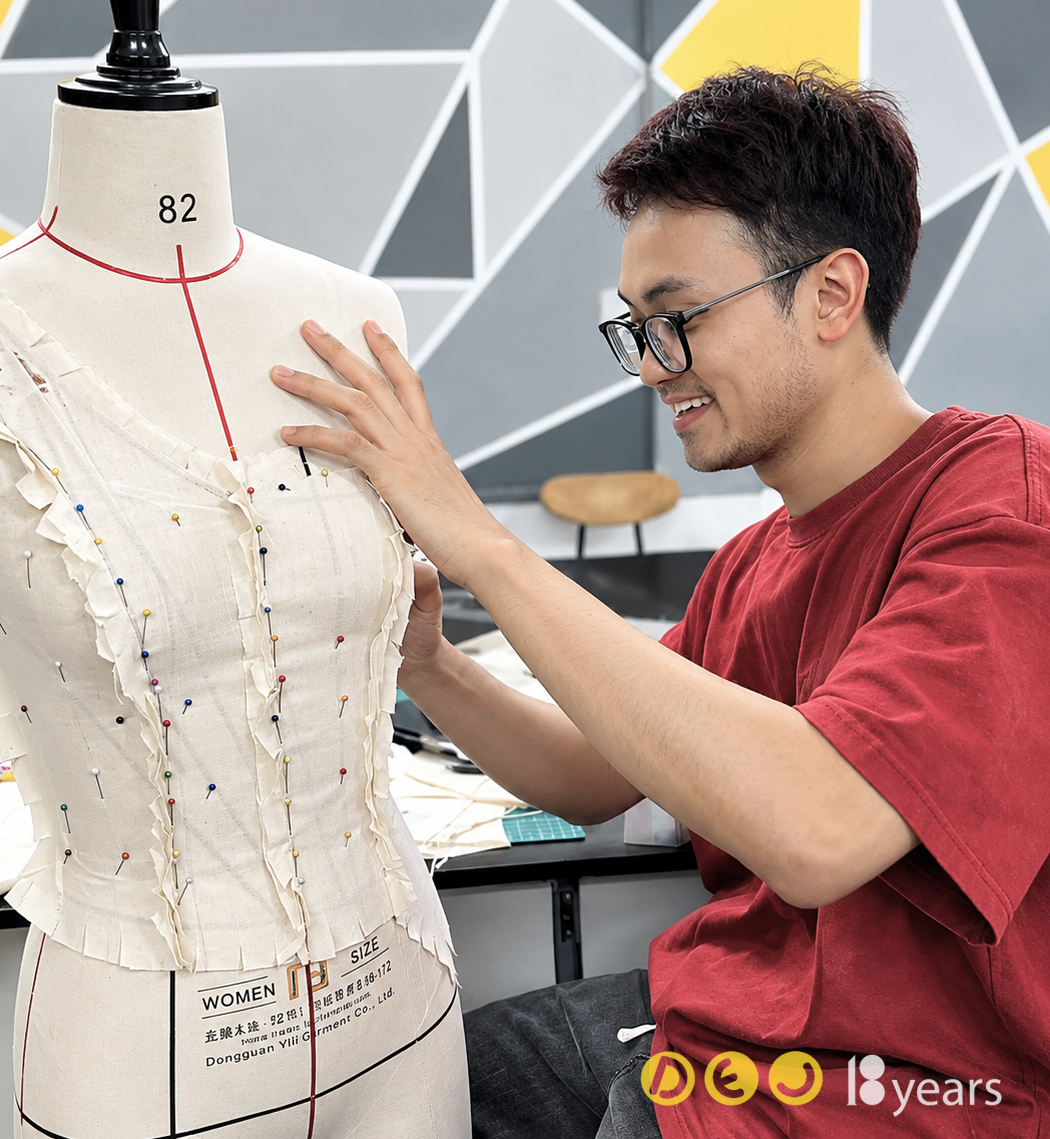 Thực hành Basic Draping 3D tại DEC Học sinh thực hành kỹ thuật ghim vải trên Dress form